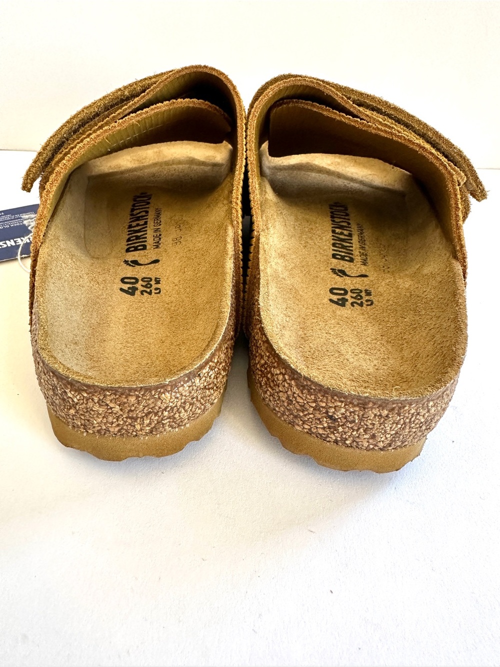 BIRKENSTOCK KYOTO SUEDE LEATHER EMBOSSED CORDUROY BROWN SLIDE SANDAL EU40/W9-9.5 - Picture 11 of 15